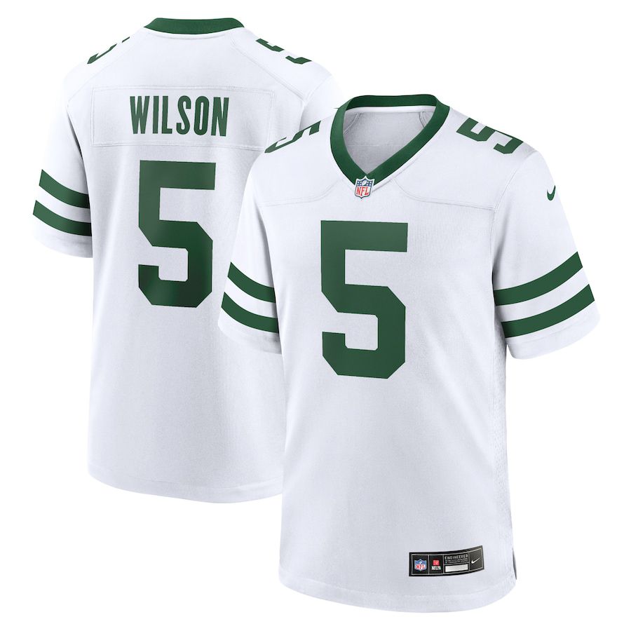 Men New York Jets 5 Garrett Wilson Nike Legacy White Game NFL Jersey